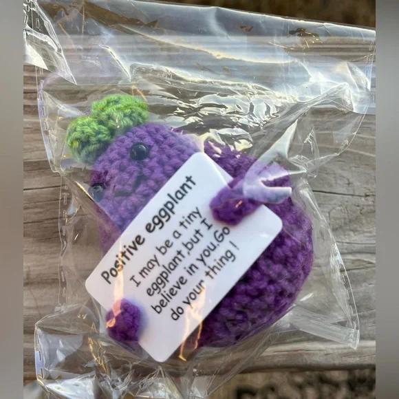 Crochet Positive Eggplant Plush Handmade New - Picture 2 of 2